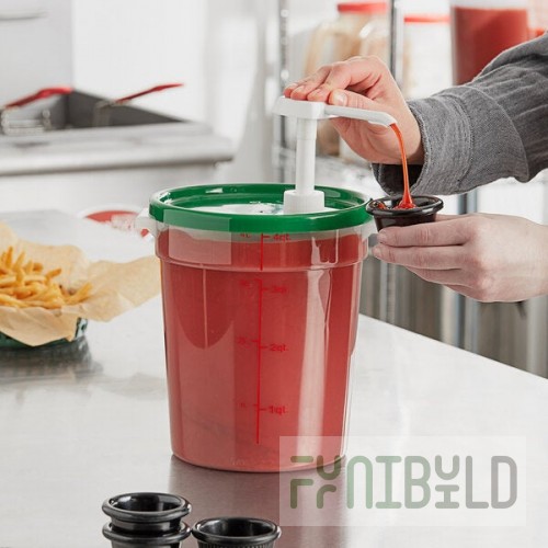 Choice Condiment Pump Kit with 1 oz. Pump and 4 Qt. Round Translucent Container with Green Lid