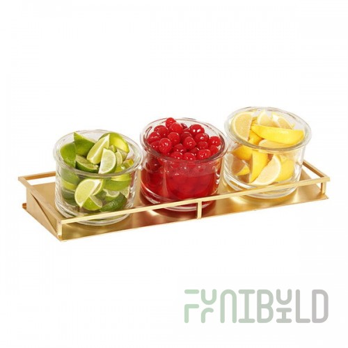Cal-Mil Monaco Gold Metal Condiment Organizer with (3) 32 oz. Glass Jars - 16 1/2