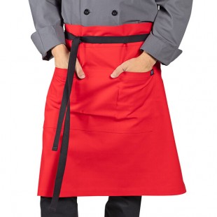 Uncommon Chef 3118 Red Customizable 100% Cotton Canvas Mod Waist Apron with Black Webbing and 3 Pockets - 24