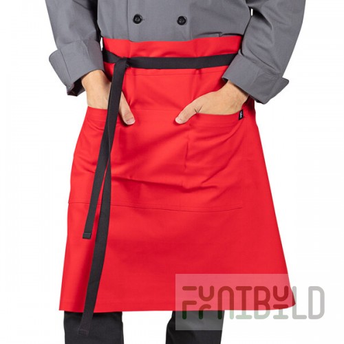 Uncommon Chef 3118 Red Customizable 100% Cotton Canvas Mod Waist Apron with Black Webbing and 3 Pockets - 24