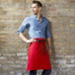 Uncommon Chef 3118 Red Customizable 100% Cotton Canvas Mod Waist Apron with Black Webbing and 3 Pockets - 24