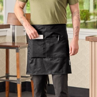 Chef Revival Black Poly-Cotton Customizable Bistro Apron with 2 Pockets - 19 Chef Revival Black Poly-Cotton Customizable Bistro Apron with 2 Pockets - 19