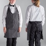 Choice Black and White Chalk Stripe Poly-Cotton Adjustable Tuxedo Apron with 2 Pockets - 32