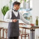 Choice Black and White Chalk Stripe Poly-Cotton Adjustable Tuxedo Apron with 2 Pockets - 32