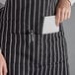 Choice Black and White Chalk Stripe Poly-Cotton Adjustable Tuxedo Apron with 2 Pockets - 32