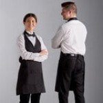 Choice Black and White Chalk Stripe Poly-Cotton Adjustable Tuxedo Apron with 2 Pockets - 32