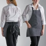 Choice Black and White Chalk Stripe Poly-Cotton Adjustable Tuxedo Apron with 2 Pockets - 32