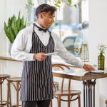 Choice Black and White Chalk Stripe Poly-Cotton Adjustable Tuxedo Apron with 2 Pockets - 32