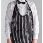 Choice Black and White Chalk Stripe Poly-Cotton Adjustable Tuxedo Apron with 2 Pockets - 32
