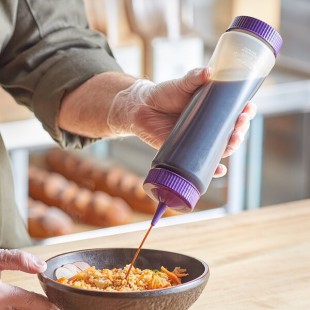 Vollrath Traex® 24 oz. Clear FIFO Squeeze Dispenser with Purple Single Tip Cap and Base Cap Vollrath Traex® 24 oz. Clear FIFO Squeeze Dispenser with Purple Single Tip Cap and Base Cap