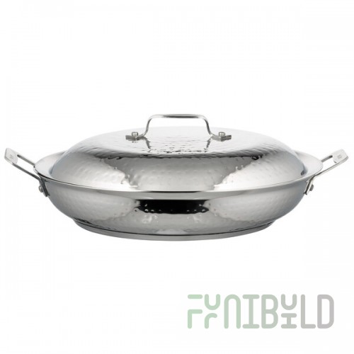 Bon Chef 60006HF Cucina 3.5 Qt. Stainless Steel Induction Hammered Brazier Pan with Cover