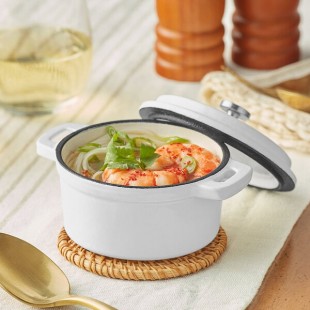 Valor 8 oz. Arctic White Enameled Mini Cast Iron Pot with Cover Valor 8 oz. Arctic White Enameled Mini Cast Iron Pot with Cover