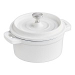 Valor 8 oz. Arctic White Enameled Mini Cast Iron Pot with Cover Valor 8 oz. Arctic White Enameled Mini Cast Iron Pot with Cover