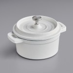 Valor 8 oz. Arctic White Enameled Mini Cast Iron Pot with Cover Valor 8 oz. Arctic White Enameled Mini Cast Iron Pot with Cover