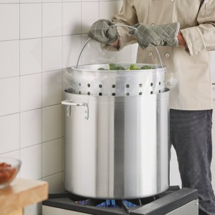 Choice 80 Qt. Standard Weight Aluminum Stock Pot with Steamer Basket and Cover Choice 80 Qt. Standard Weight Aluminum Stock Pot with Steamer Basket and Cover