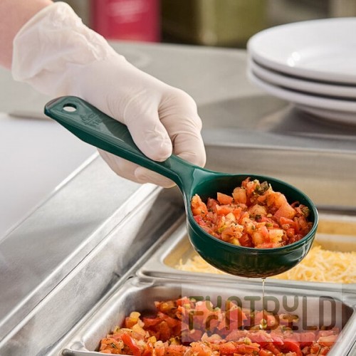 Carlisle 492908 Measure Misers 4 oz. Forest Green Acetal Short Handle Perforated Portion Spoon