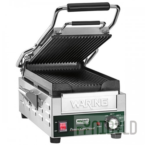 Waring WPG200 Compresso Slimline Panini Grill with Grooved Top and Bottom Plates - 7 3/4