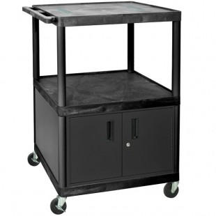 Luxor LE48C-B Black 3 Shelf A/V Cart with Electrical Assembly and Locking Cabinet - 32