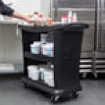 Rubbermaid® FG9T6800BLA Black Executive Three Shelf Bussing Cart Rubbermaid® FG9T6800BLA Black Executive Three Shelf Bussing Cart