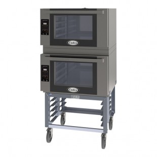Cadco Bakerlux Station BLS-4FLD-2 Double Stacked 4-Shelf Full Size Heavy-Duty Digital Countertop Convection Ovens with LED Control Panels and Stand - 208-240V Cadco Bakerlux Station BLS-4FLD-2 Double Stacked 4-Shelf Full Size Heavy-Duty Digital Countertop Convection Ovens with LED Control Panels and Stand - 208-240V
