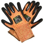 Cordova iON A4 Mandarin Orange HPPE / Glass Fiber / Synthetic Fiber Cut Resistant Food-Safe Gloves with Black Sandy Nitrile Palm Coating - Large - Pair