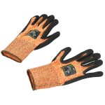 Cordova iON A4 Mandarin Orange HPPE / Glass Fiber / Synthetic Fiber Cut Resistant Food-Safe Gloves with Black Sandy Nitrile Palm Coating - Large - Pair