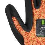 Cordova iON A4 Mandarin Orange HPPE / Glass Fiber / Synthetic Fiber Cut Resistant Food-Safe Gloves with Black Sandy Nitrile Palm Coating - Large - Pair