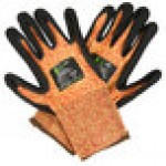 Cordova iON A4 Mandarin Orange HPPE / Glass Fiber / Synthetic Fiber Cut Resistant Food-Safe Gloves with Black Sandy Nitrile Palm Coating - Large - Pair