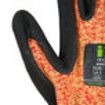Cordova iON A4 Mandarin Orange HPPE / Glass Fiber / Synthetic Fiber Cut Resistant Food-Safe Gloves with Black Sandy Nitrile Palm Coating - Large - Pair