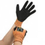 Cordova iON A4 Mandarin Orange HPPE / Glass Fiber / Synthetic Fiber Cut Resistant Food-Safe Gloves with Black Sandy Nitrile Palm Coating - Large - Pair