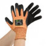 Cordova iON A4 Mandarin Orange HPPE / Glass Fiber / Synthetic Fiber Cut Resistant Food-Safe Gloves with Black Sandy Nitrile Palm Coating - Large - Pair