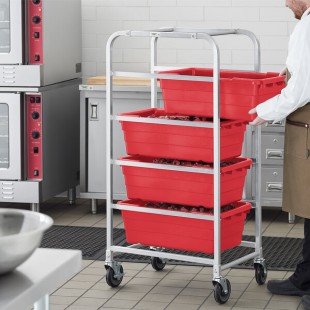 Regency Mobile Aluminum Lug Rack - 4 Lug Capacity - with Red Meat Lugs / Tote Boxes - Unassembled
