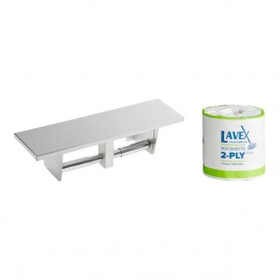 Lavex Stainless Steel Double Roll Toilet Tissue Dispenser with Utility Shelf and (96) Toilet Paper Rolls Lavex Stainless Steel Double Roll Toilet Tissue Dispenser with Utility Shelf and (96) Toilet Paper Rolls