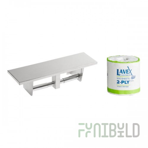 Lavex Stainless Steel Double Roll Toilet Tissue Dispenser with Utility Shelf and (96) Toilet Paper Rolls
