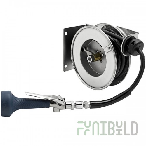 T&S B-7102-08H 12' Open Compact Stainless Steel Hose Reel with B-0108-H High Flow JeTSpray Spray Valve