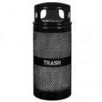Ex-Cell Kaiser WR-34R DM BLACK Landscape Series 34 Gallon Round Black Gloss Perforated Trash Can with Dome Top