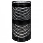 Ex-Cell Kaiser WR-34R DM BLACK Landscape Series 34 Gallon Round Black Gloss Perforated Trash Can with Dome Top
