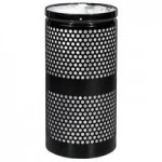 Ex-Cell Kaiser WR-34R DM BLACK Landscape Series 34 Gallon Round Black Gloss Perforated Trash Can with Dome Top