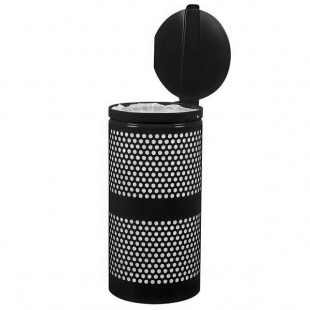 Ex-Cell Kaiser WR-10R CVR BLK Landscape Series 10 Gallon Round Black Gloss Perforated Trash Can with Lid
