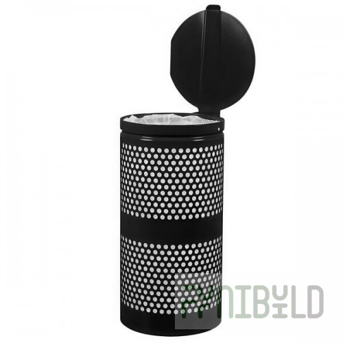 Ex-Cell Kaiser WR-10R CVR BLK Landscape Series 10 Gallon Round Black Gloss Perforated Trash Can with Lid