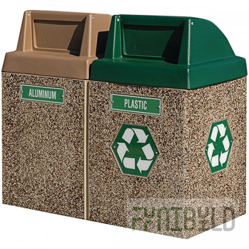Wausau Tile TF1007 2-Stream 88 Gallon Concrete Trash and Recycling Station with Push Door Lids