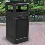 Commercial Zone 73300199 PolyTec 42 Gallon Square Black Trash Can and Ashtray Dome Lid Set