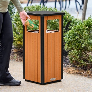 Lancaster Table & Seating 11 Gallon Steel / Wood Composite Square Decorative Outdoor Trash Can with Covered Top