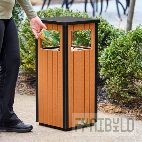 Lancaster Table & Seating 11 Gallon Steel / Wood Composite Square Decorative Outdoor Trash Can with Covered Top