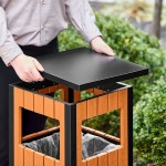 Lancaster Table & Seating 11 Gallon Steel / Wood Composite Square Decorative Outdoor Trash Can with Covered Top Lancaster Table & Seating 11 Gallon Steel / Wood Composite Square Decorative Outdoor Trash Can with Covered Top