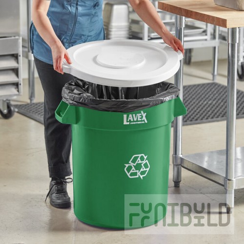 Lavex 20 Gallon Green Round Commercial Recycling Can with White Lid