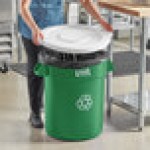 Lavex 20 Gallon Green Round Commercial Recycling Can with White Lid Lavex 20 Gallon Green Round Commercial Recycling Can with White Lid