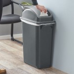 Lavex 16 Gallon Gray Slim Rectangular Trash Can with Dome Swing Lid Lavex 16 Gallon Gray Slim Rectangular Trash Can with Dome Swing Lid