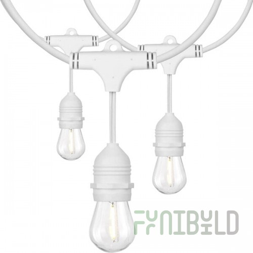 24' LED String Lights with White Cord and (12) S14 Bulbs - 120V, 12W, 2200K