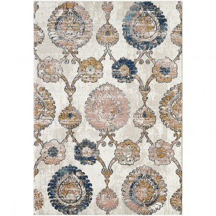 Abani Arto Collection 3' x 5' Coral / Navy Distressed Bohemian Medallion Area Rug